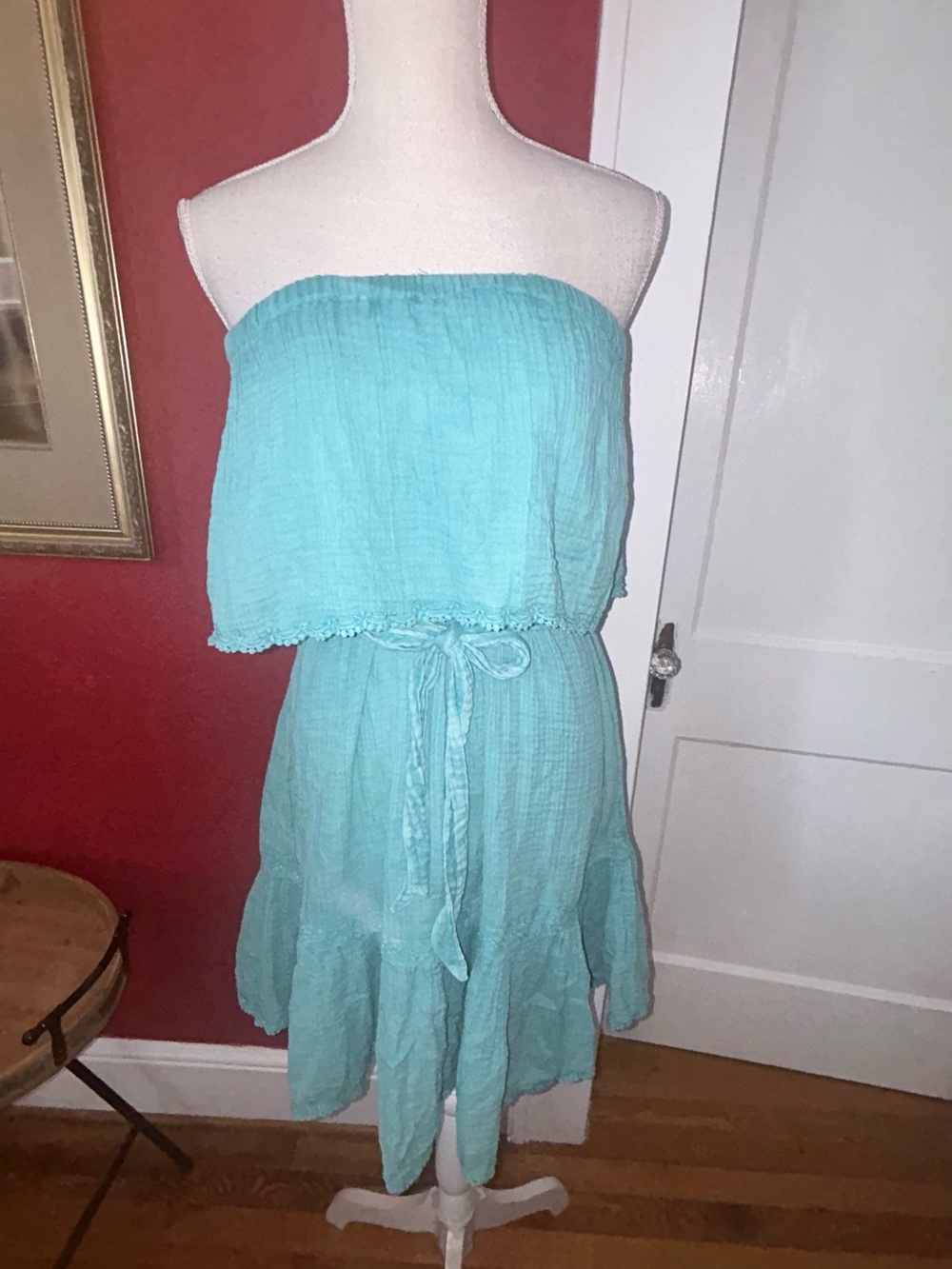 Womens Strapless Aqua Blue Sundress w/ Tie Waist NWT sz XS from Anthropologie
